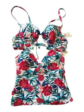 George Womens Swim Top Lot 2 Sz L Tropical Floral Bikini Tankini NWT